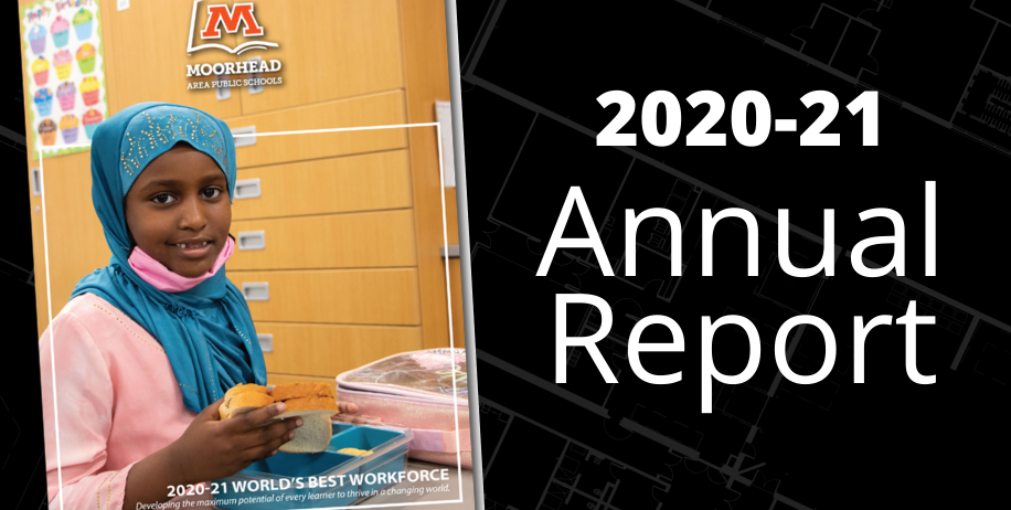 2020-21 Annual Report. Cover image girl eating lunch