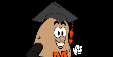 Spuddy in graduation cap