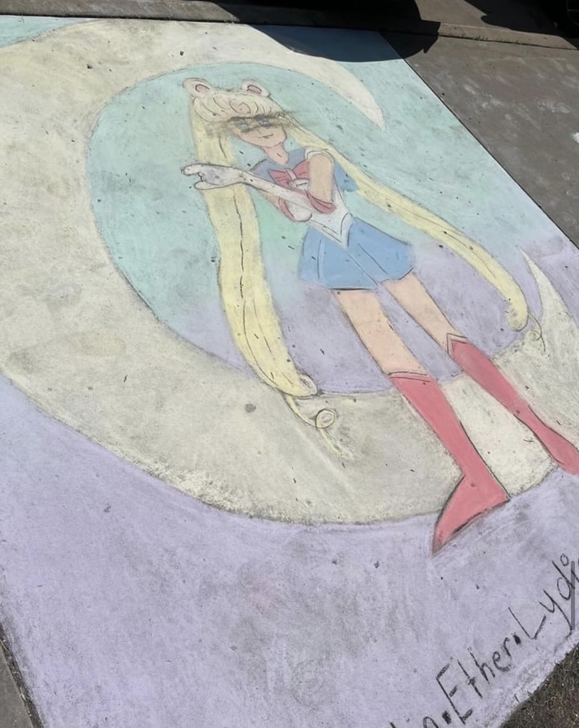 superhero chalk drawing