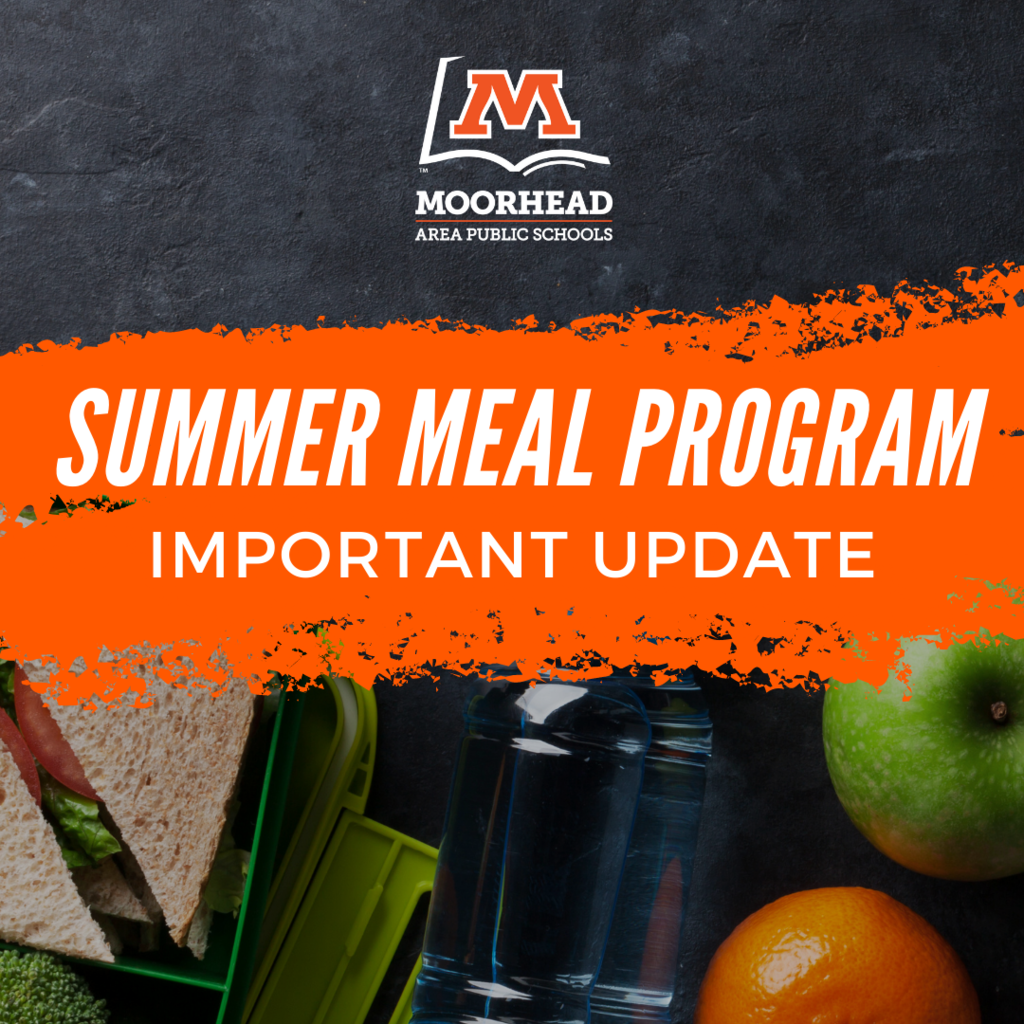 Summer Meal Program graphic, fruits and water bottle