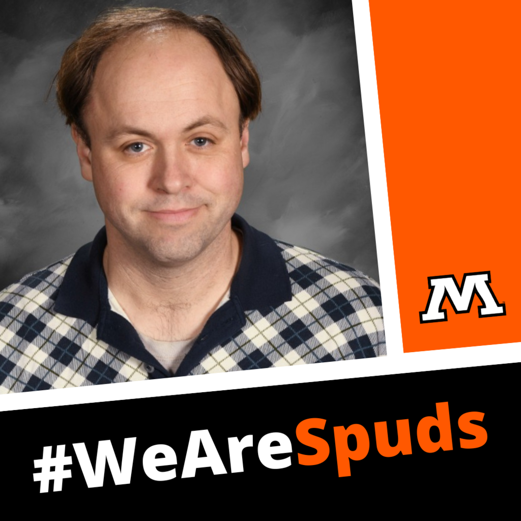 Graphic featuring Jeremy Grabinger with Moorhead logo and hashtag we are spuds