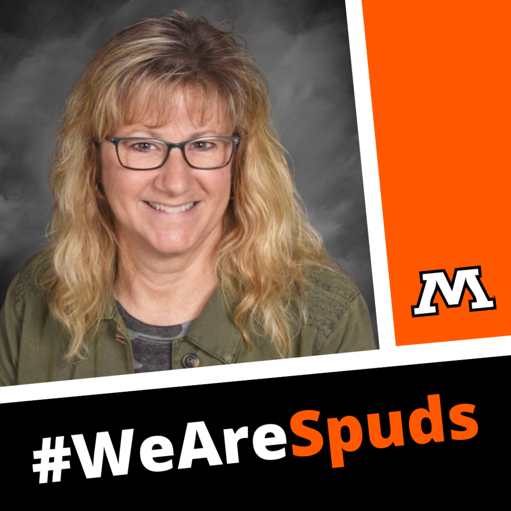 Graphic featuring Tammy Scneck with Moorhead logo and hashtag we are spuds