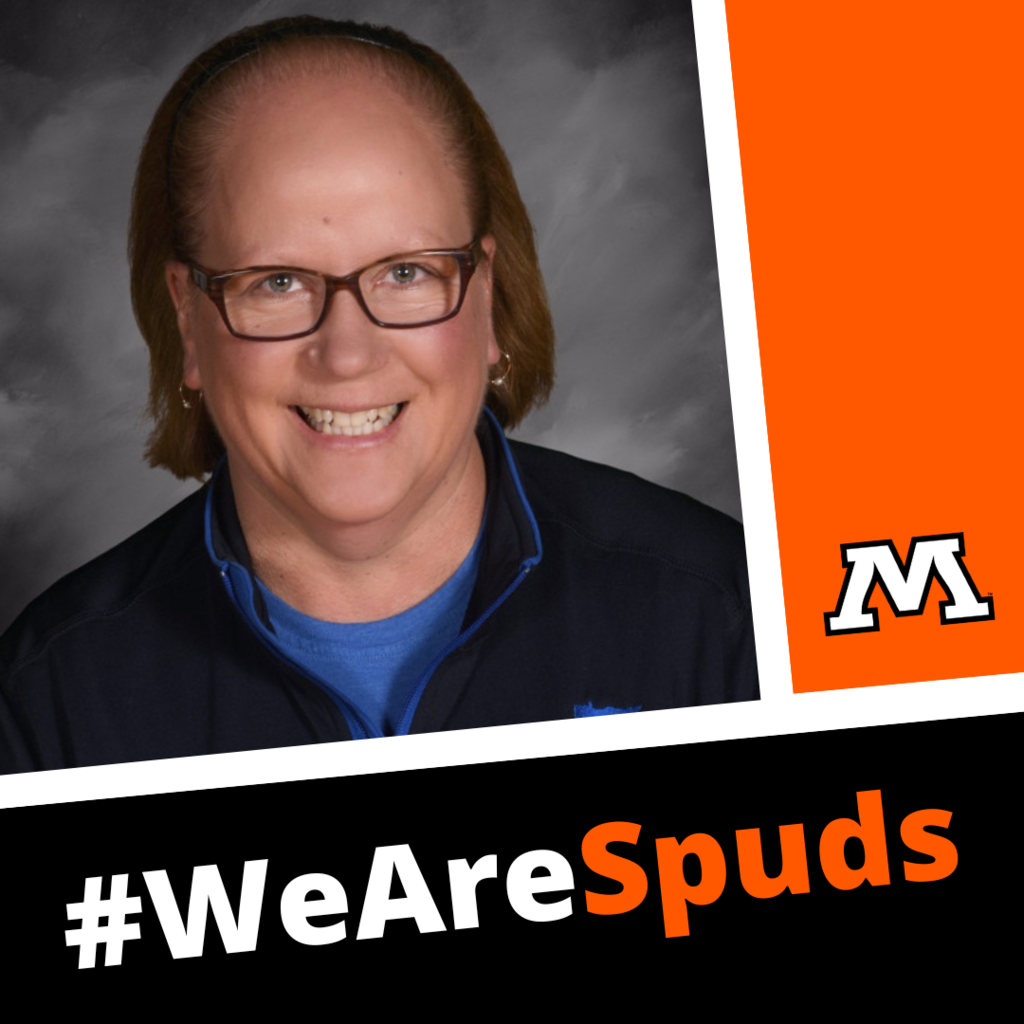Graphic featuring Heidi Fisher with Moorhead logo and hashtag we are spuds