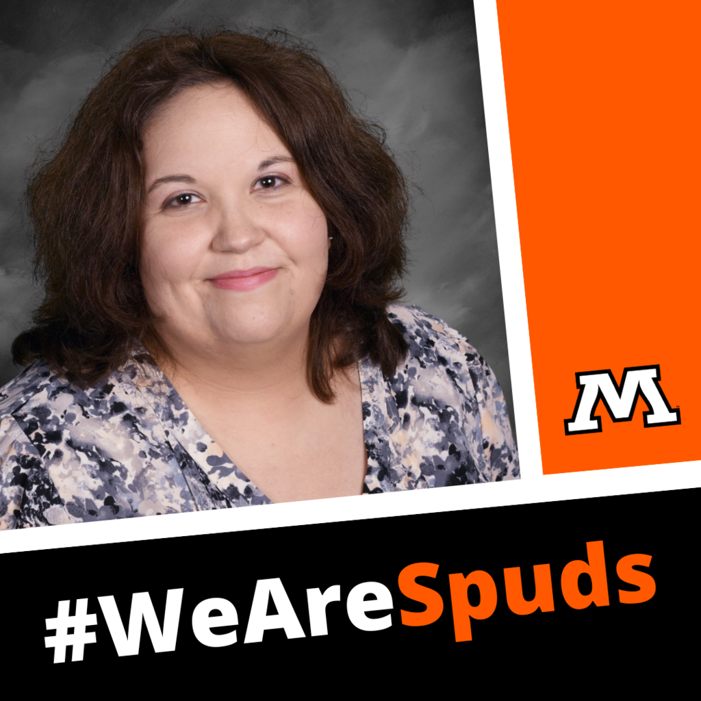 Graphic featuring Alesha Riedhammer with Moorhead logo and hashtag we are spuds