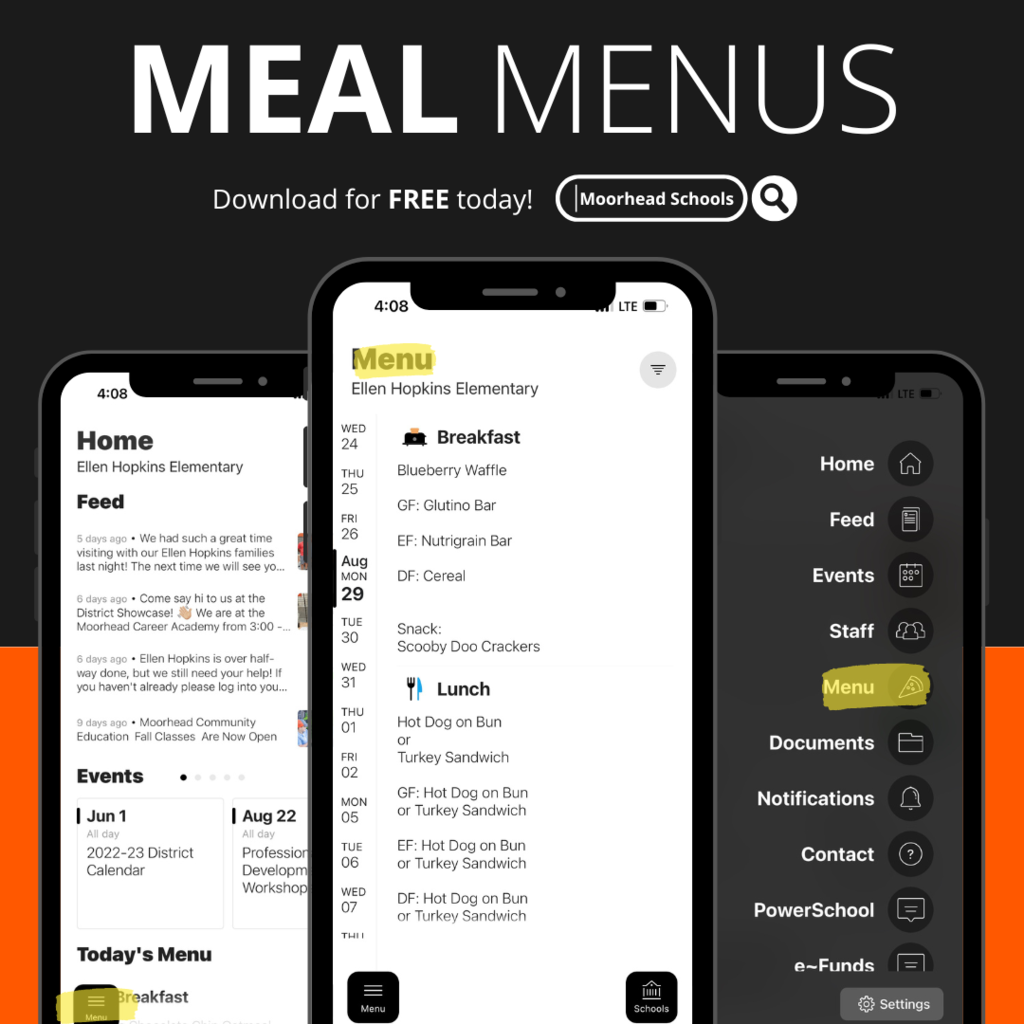 Mobile app graphic -- meal menus