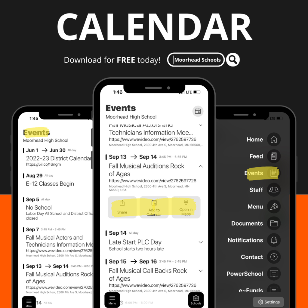 Images of mobile app screen for the calendar page 