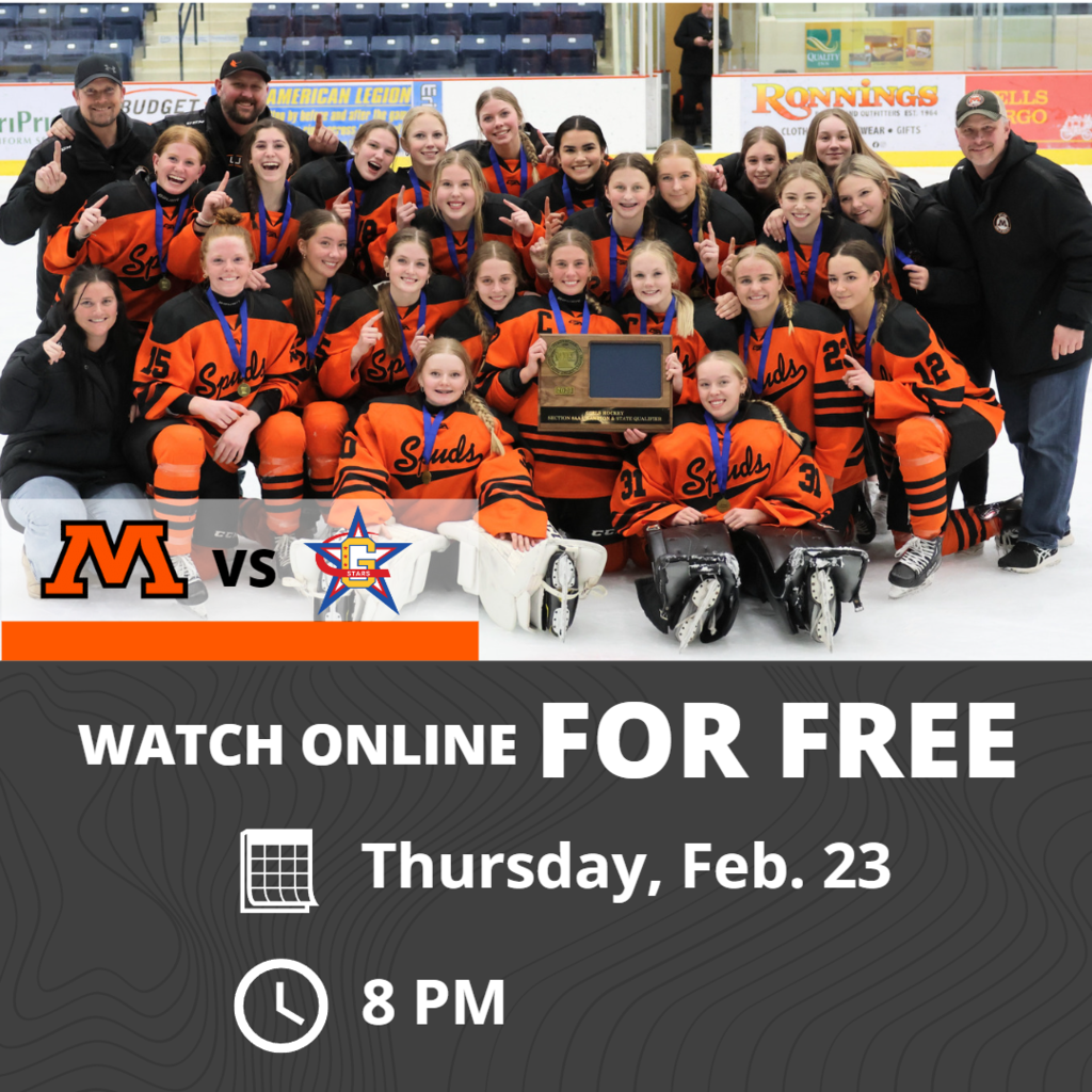 graphic with time an date for girls hockey state tournament game