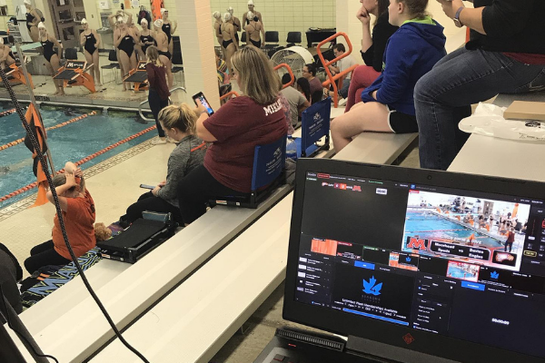 A look at the streaming setup at a swim meet last year. 