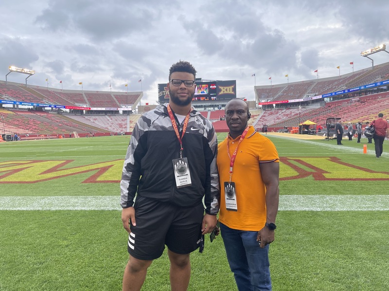 Elinneus Davis and his father pictured together during an Iowa State University visit.